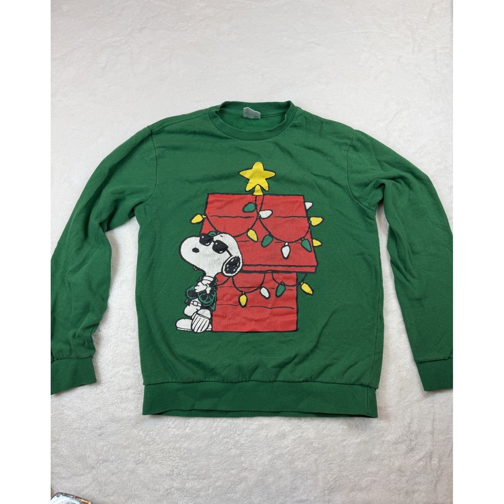 Peanuts Snoopy Christmas Sweatshirt Green Joe Cool Holiday Doghouse Small